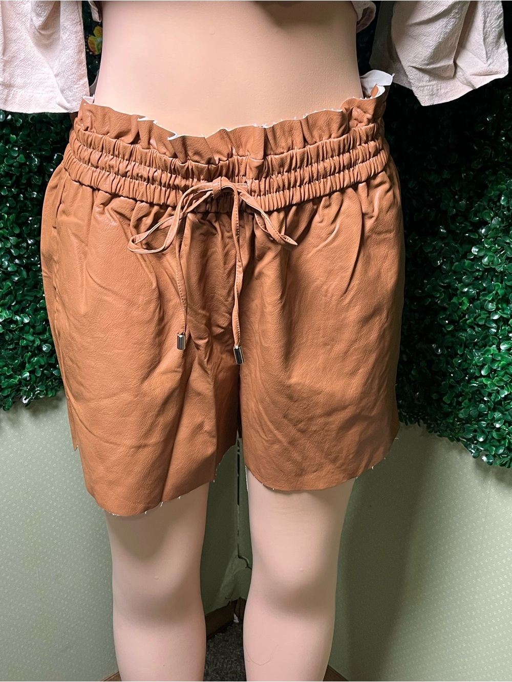 Zenana Outfitters Paperbag Drawstring Shorts - Brown